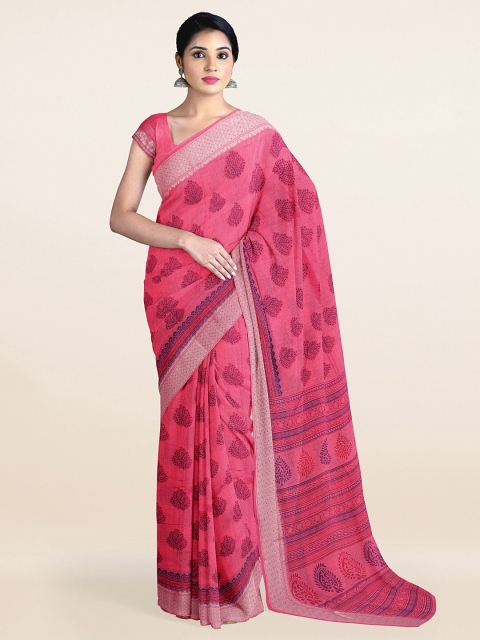 

Pothys Pink Floral Printed Cotton Blend Saree