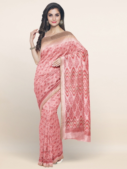 

Pothys Pink & Brown Floral Printed Saree