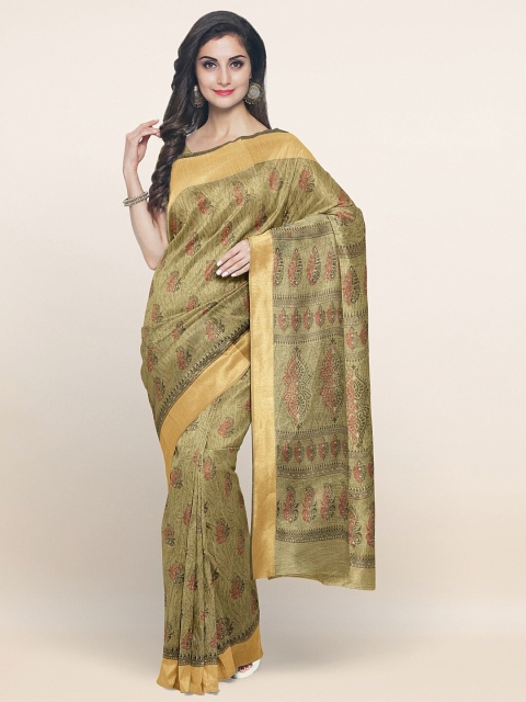 

Pothys Green & Brown Floral Printed Saree