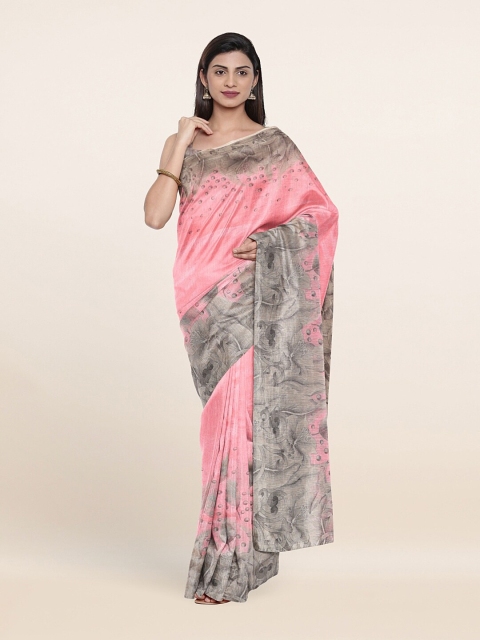 

Pothys Pink & Grey Floral Printed Saree