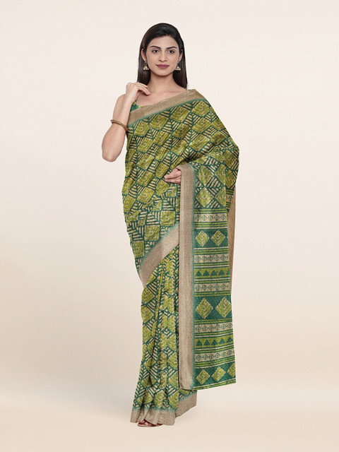 

Pothys Green & Beige Floral Saree