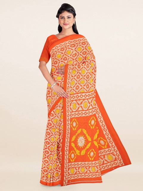 

Pothys Orange & Yellow Floral Printed Zari Saree