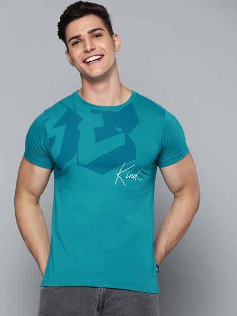 

HERE&NOW Men Teal Green & White Printed T-shirt