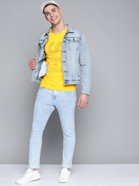 

HERE&NOW Men Mustard Yellow Typography Printed T-shirt
