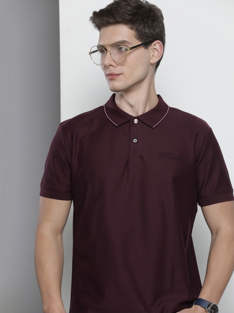 

Tommy Hilfiger Men Maroon Brand Logo Embroidered Polo Collar Pure Cotton T-shirt