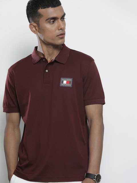

Tommy Hilfiger Men Maroon & White Printed Polo Collar T-shirt