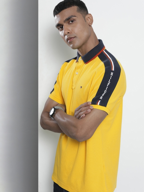 

Tommy Hilfiger Men Yellow & Black Colourblocked Polo Collar T-shirt