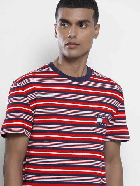 

Tommy Hilfiger Men Red & Navy Blue Striped T-shirt