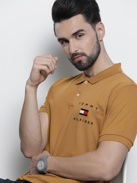 

Tommy Hilfiger Men Brown Brand Logo Embroidered Polo Collar Pure Cotton T-shirt