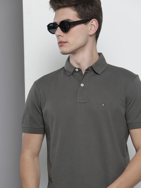 

Tommy Hilfiger Men Grey Polo Collar Pure Cotton T-shirt