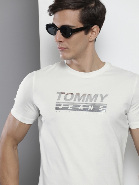 

Tommy Hilfiger Men White & Grey Brand Logo Printed Slim Fit T-shirt