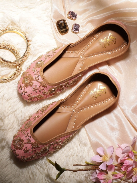 

Sringam Women Pink Embroidered Handcrafted Mojaris