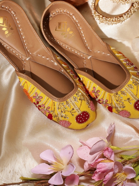 

Sringam Women Yellow Embroidered Handcrafted Mojaris