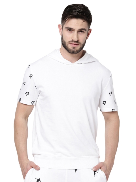

djbravo 47 Men White Hooded Cotton Sweatshirt With Printed Sleeves