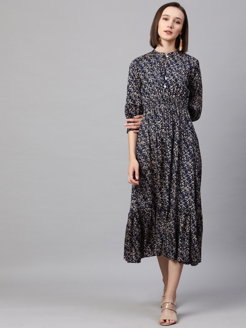 

FASHOR Navy Blue Floral Printed Maxi Dress