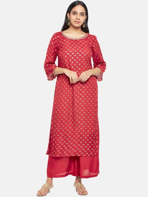 

RANGMANCH BY PANTALOONS Women Maroon Ethnic Motifs Printed Kurta with Palazzos