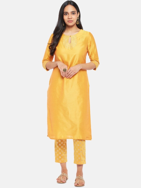 

RANGMANCH BY PANTALOONS Women Yellow Kurta with Trousers