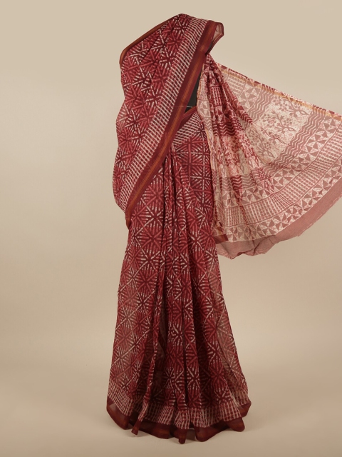 

Pothys Maroon & Beige Batik Zari Saree