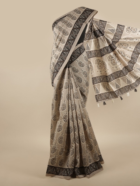 

Pothys Grey & Brown Paisley Printed Saree