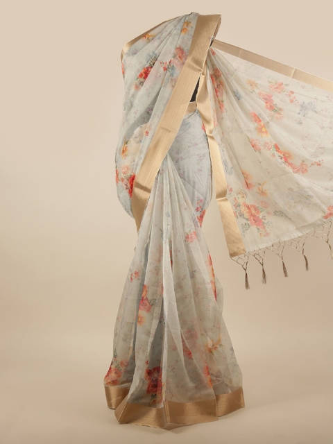 

Pothys Grey & Red Floral Zari Tissue Saree