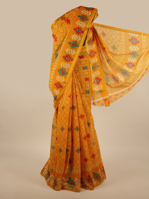 

Pothys Mustard & Red Floral Printed Saree