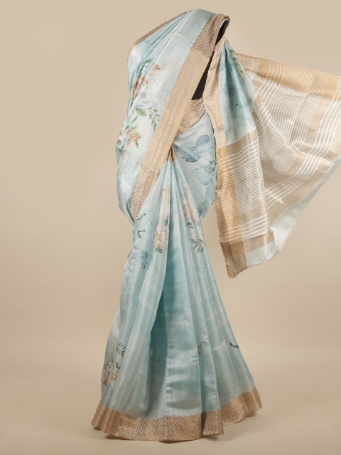 

Pothys Blue Floral Printed Zari Tissue Saree
