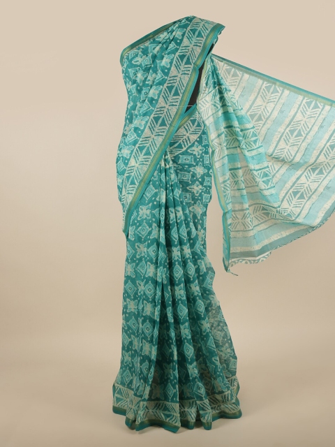 

Pothys Green & Beige Ethnic Motifs Printed Zari Saree
