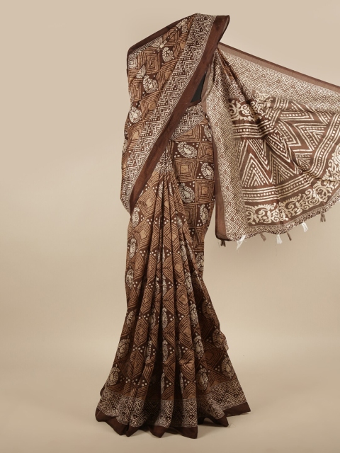 

Pothys Brown & White Paisley Saree