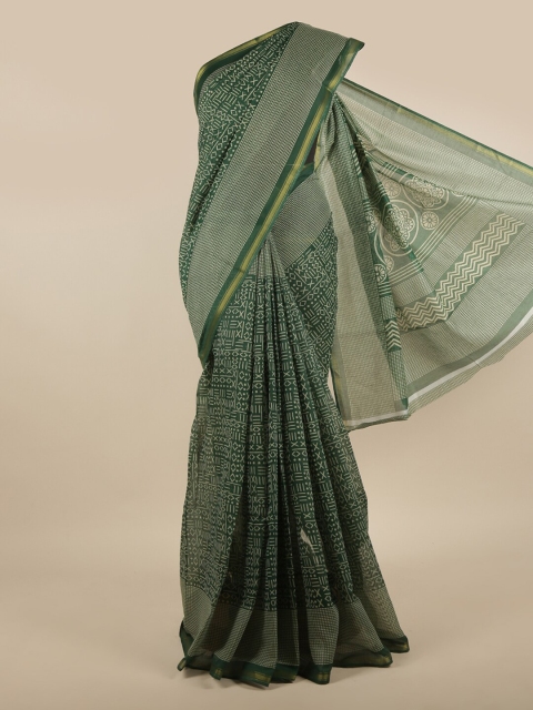 

Pothys Green & White Printed Zari Border Saree