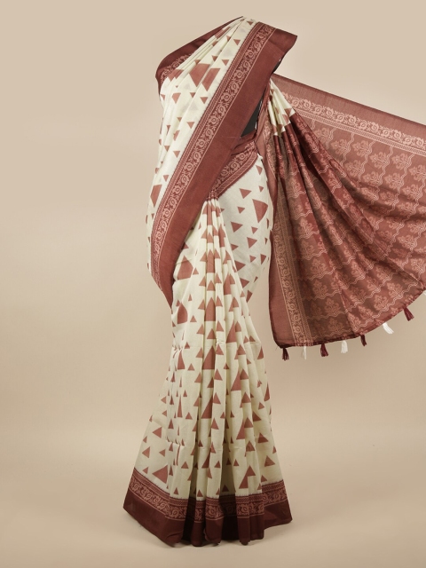 

Pothys Cream-Coloured & Brown Printed Saree