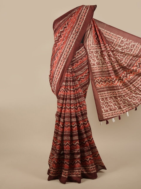

Pothys Brown & Peach-Coloured Batik Printed Saree