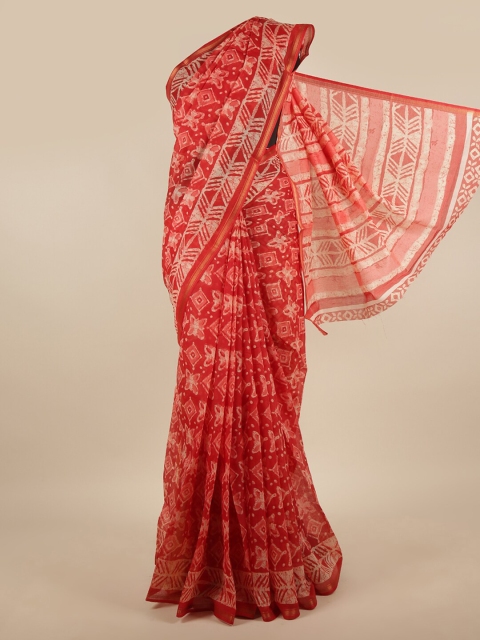 

Pothys Red Ethnic Motifs Printed Cotton Blend Saree