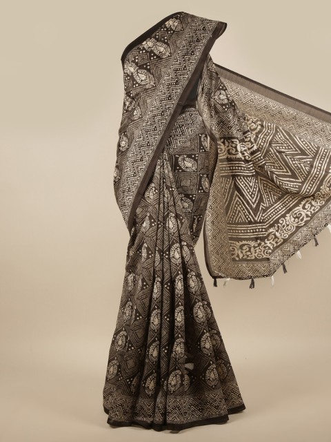 

Pothys Grey & White Paisley Printed Saree