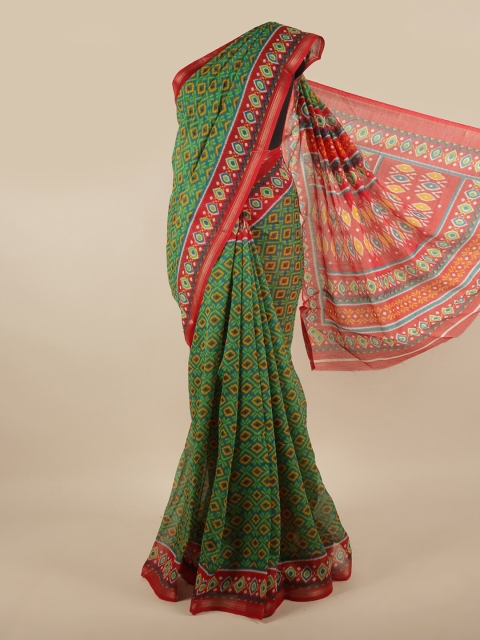 

Pothys Green & Red Floral Printed Saree
