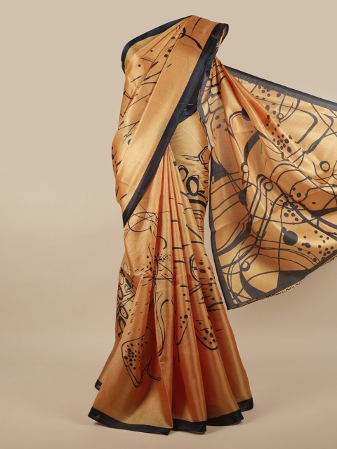 

Pothys Gold-Toned & Black Abstract Printed Saree