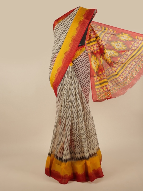

Pothys Cream-Coloured & Red Printed Saree