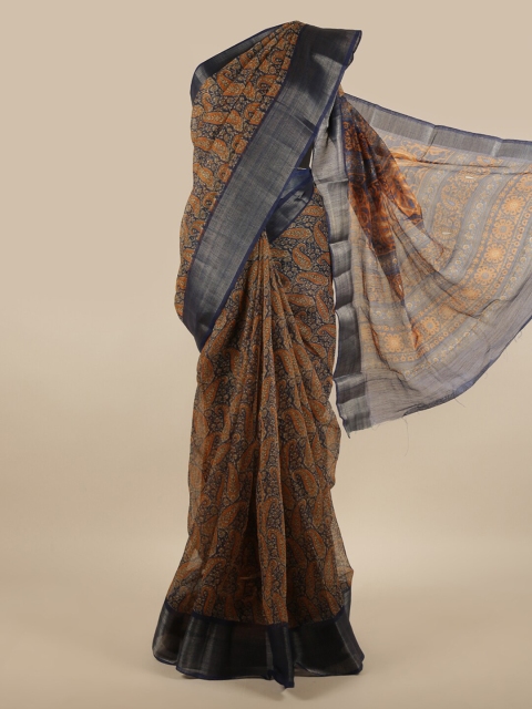 

Pothys Blue & Orange Paisley Printed Zari Saree