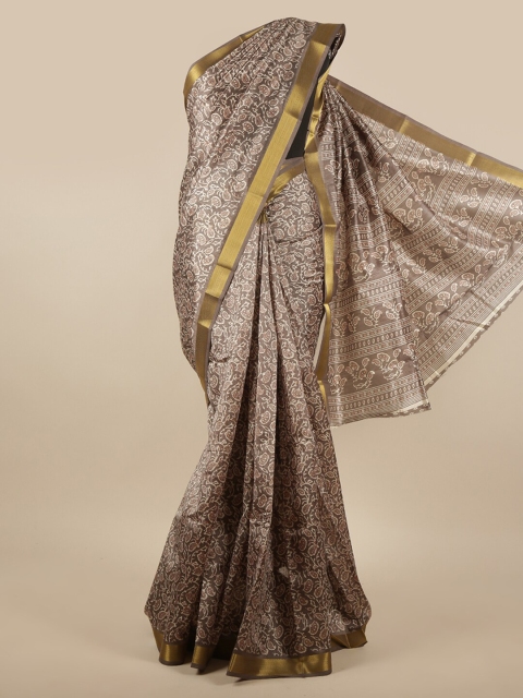 

Pothys Grey & Gold-Toned Ethnic Motifs Printed Zari Saree