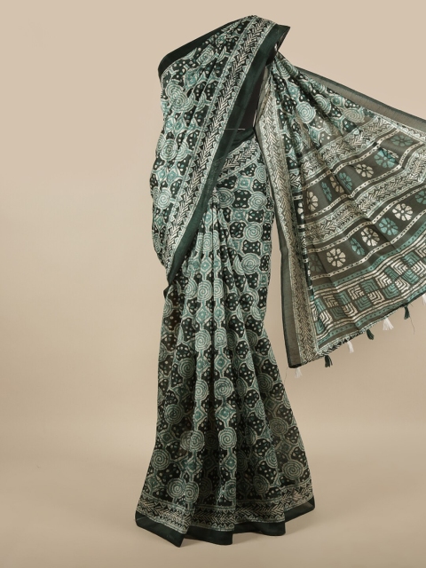 

Pothys Green & White Batik Saree