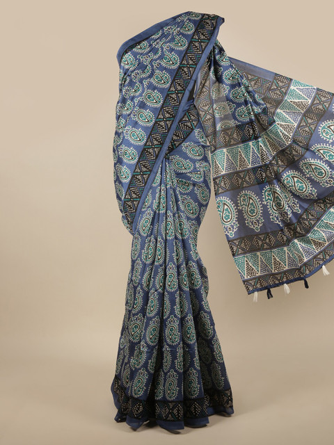 

Pothys Blue & Black Paisley Printed Saree