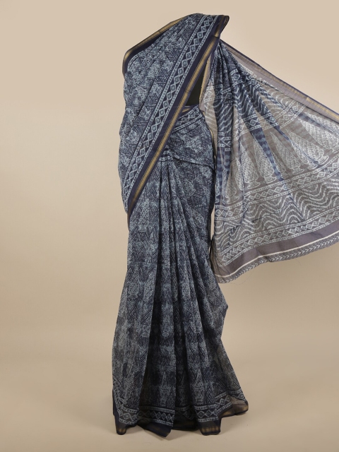 

Pothys Blue & White Batik Printed Zari Saree