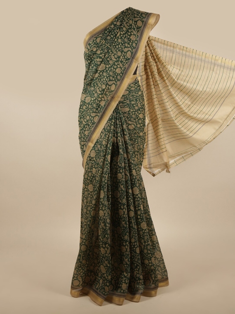 

Pothys Green & Beige Floral Printed Zari Saree