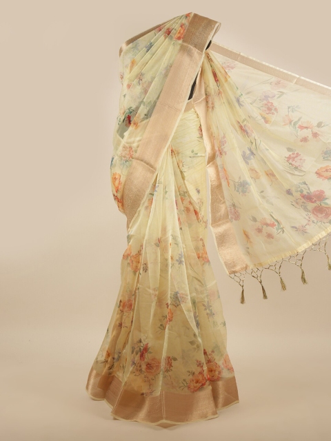 

Pothys Yellow & Green Floral Zari Saree