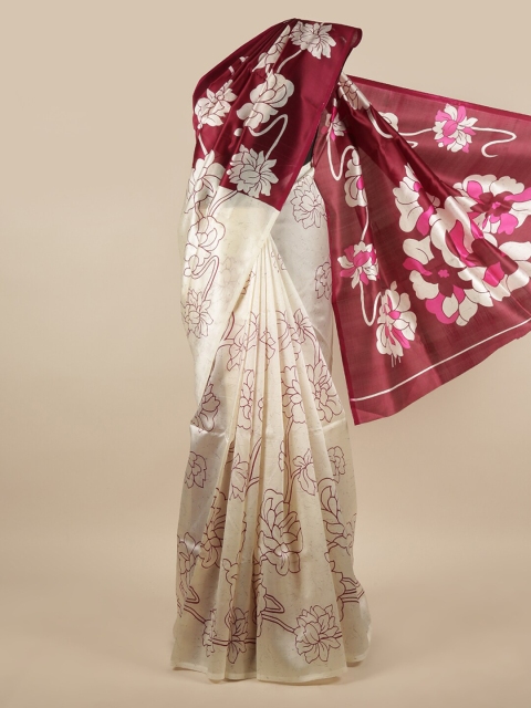 

Pothys Off White & Maroon Floral Printed Cotton Blend Saree