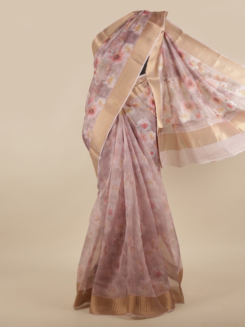 

Pothys Mauve & Gold-Toned Floral Printed Zari Saree