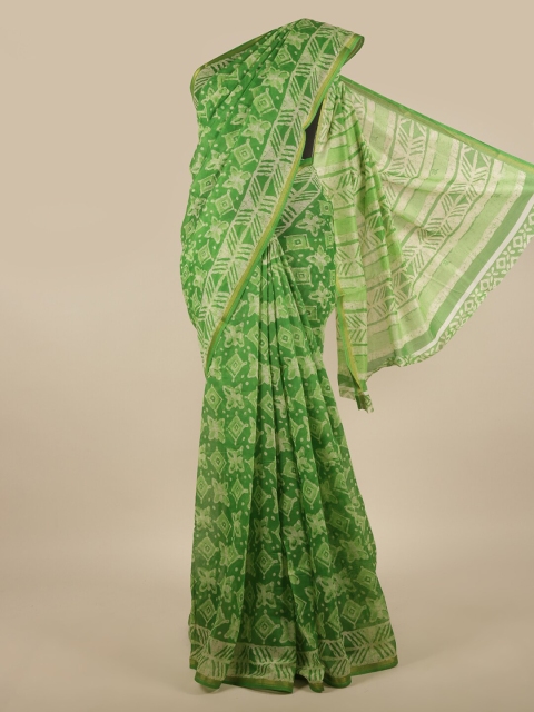 

Pothys Green & White Batik Printed Saree