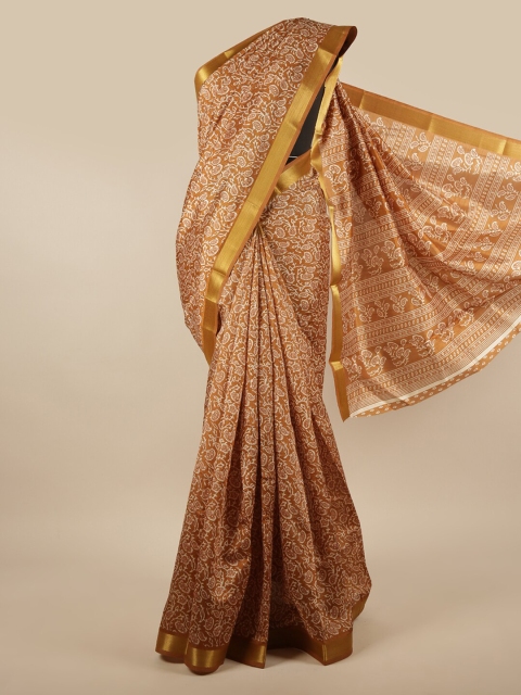 

Pothys Brown & Gold-Toned Floral Printed Zari Border Saree