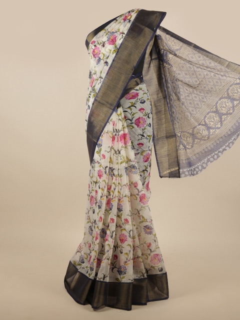 

Pothys White & Pink Floral Printed Zari Saree