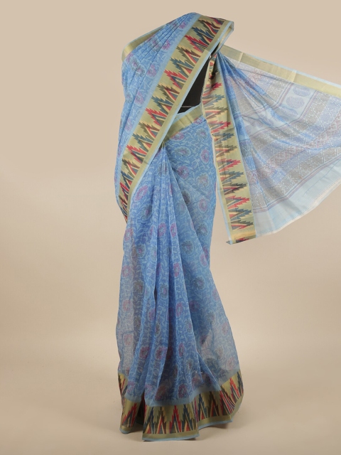 

Pothys Blue Floral Printed Cotton Blend Saree