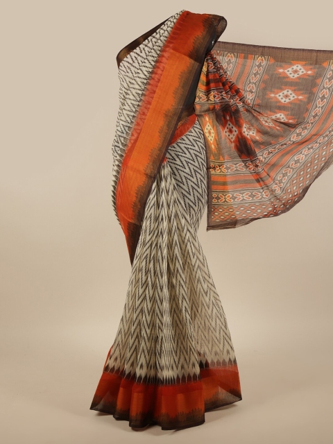 

Pothys Cream-Coloured & Orange Printed Zari Saree